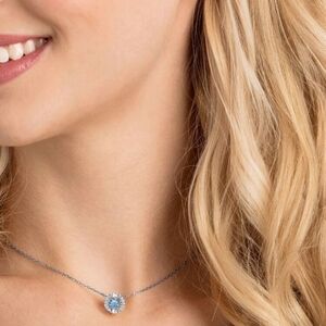 Swarovski Angelic Una Dancing Blue Crystal Elegant Silvertone Necklace Zirconia